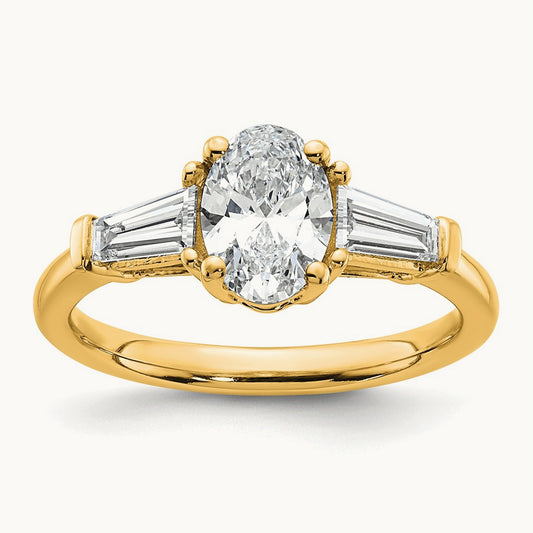 Oval/Baguette 3 Stone Engagement Ring, 1.50-3.75 ct tw Lab-Grown Diamond — 1 1/2 ct, 14K Yellow Gold