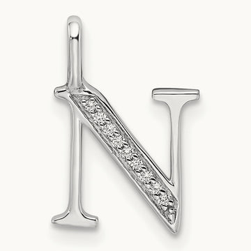 Diamond Letter N Initial Pendant, 14K White Gold