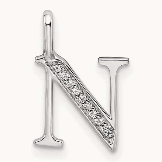 Diamond Letter N Initial Pendant, 14K White Gold