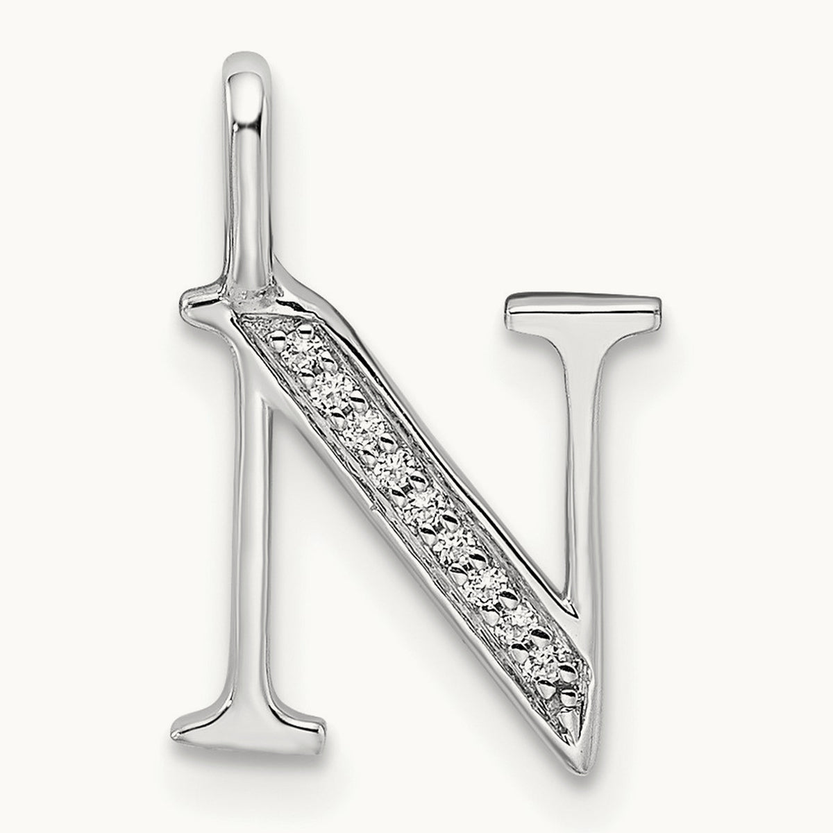 Diamond Letter N Initial Pendant, 14K White Gold