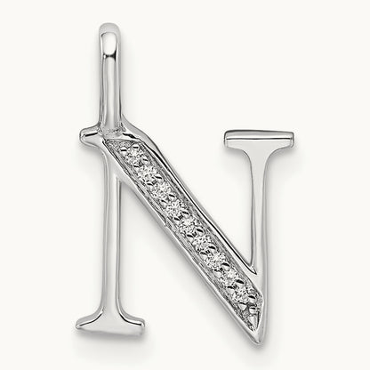 Diamond Letter N Initial Pendant, 14K White Gold