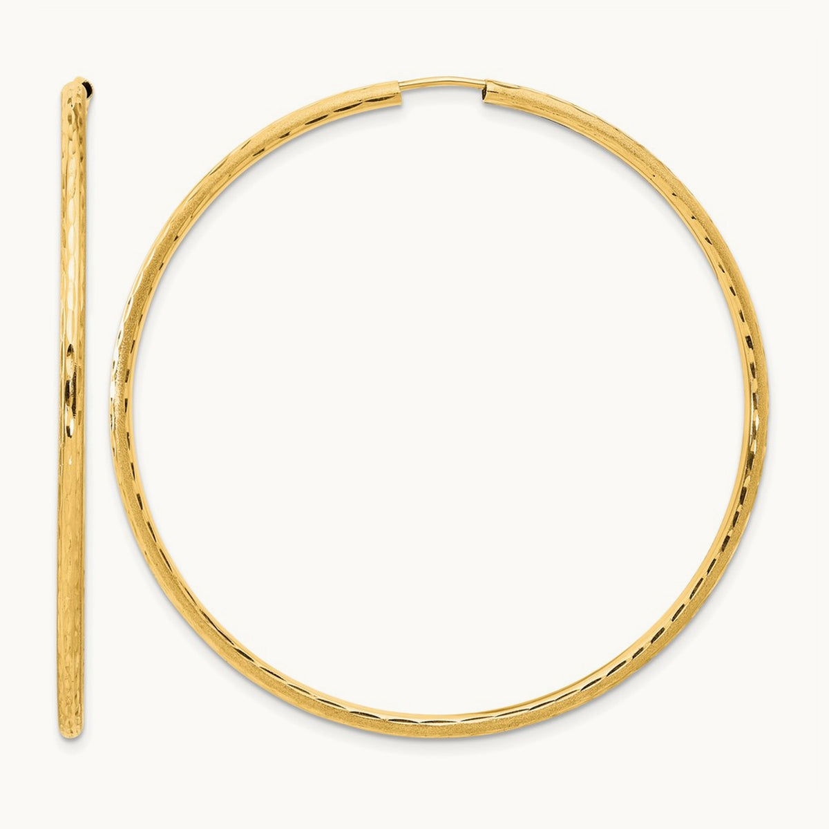 Polished and Satin Diamond-cut Endless Hoop Earrings — 14K Yellow Gold
