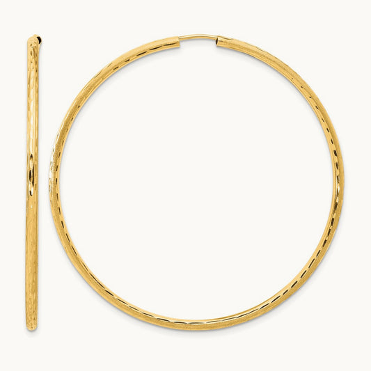 Polished and Satin Diamond-cut Endless Hoop Earrings — 14K Yellow Gold