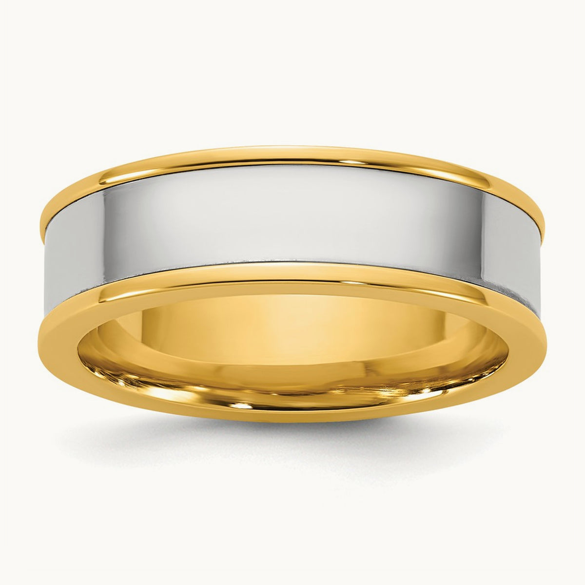 Y/W Step Up Flat Edge Wedding Band, 6mm, 14K Two-tone