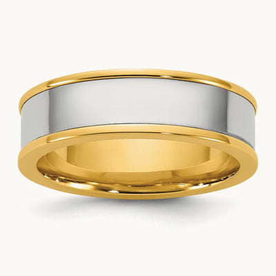 Y/W Step Up Flat Edge Wedding Band, 6mm, 14K Two-tone