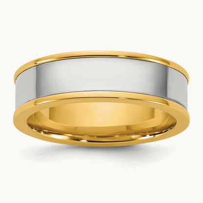 Y/W Step Up Flat Edge Wedding Band, 6mm, 14K Two-tone