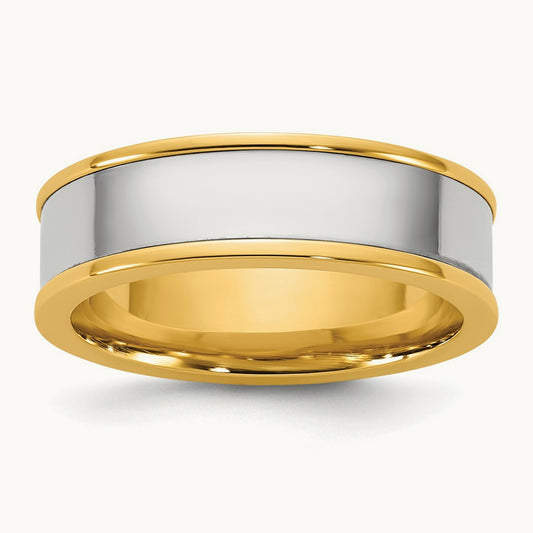 Y/W Step Up Flat Edge Wedding Band, 6mm, 14K Two-tone
