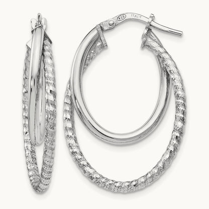 RH-plated Polished D/C Oval Hoop Earrings, Sterling Silver — Leslie's