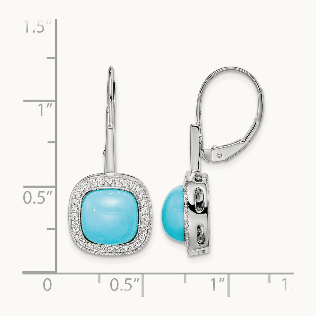 Turquoise and Diamond Leverback Earrings — 14K White Gold