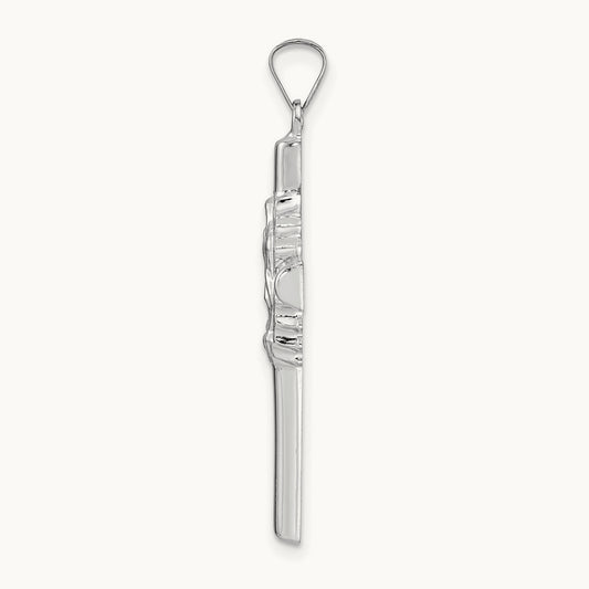 Polished and Satin Hollow Cross Pendant, 14K White Gold