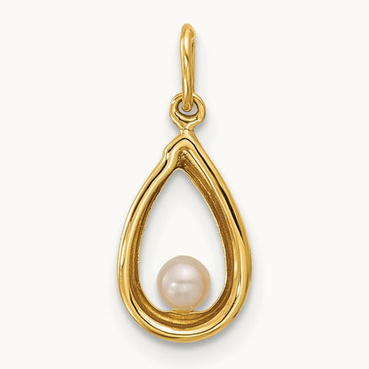 Polished Freshwater Cultured Pearl Teardrop Pendant, 14K