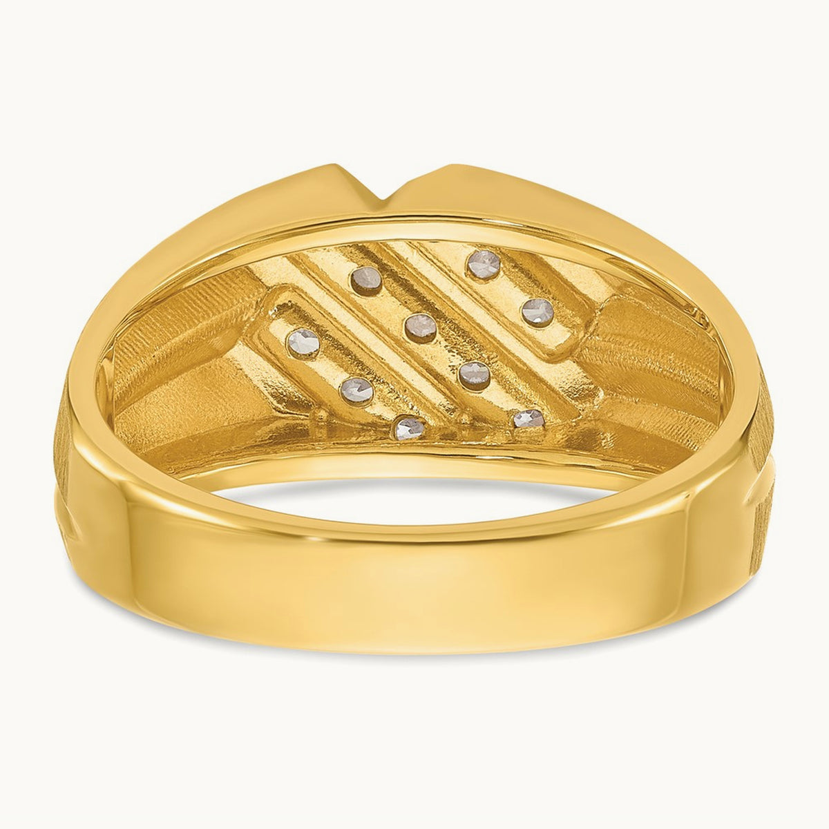 IBGoodman Men's Polished Satin and Grooved Diamond Ring, 14K