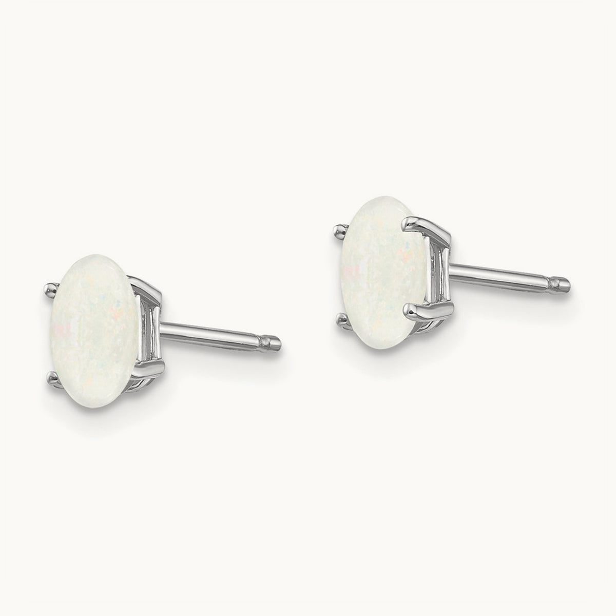 6x4mm Opal Earrings, 14K White Gold