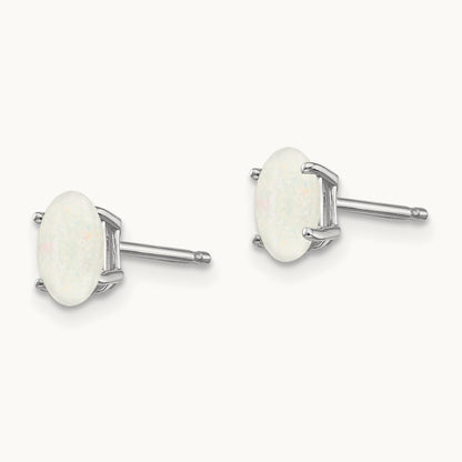 6x4mm Opal Earrings, 14K White Gold