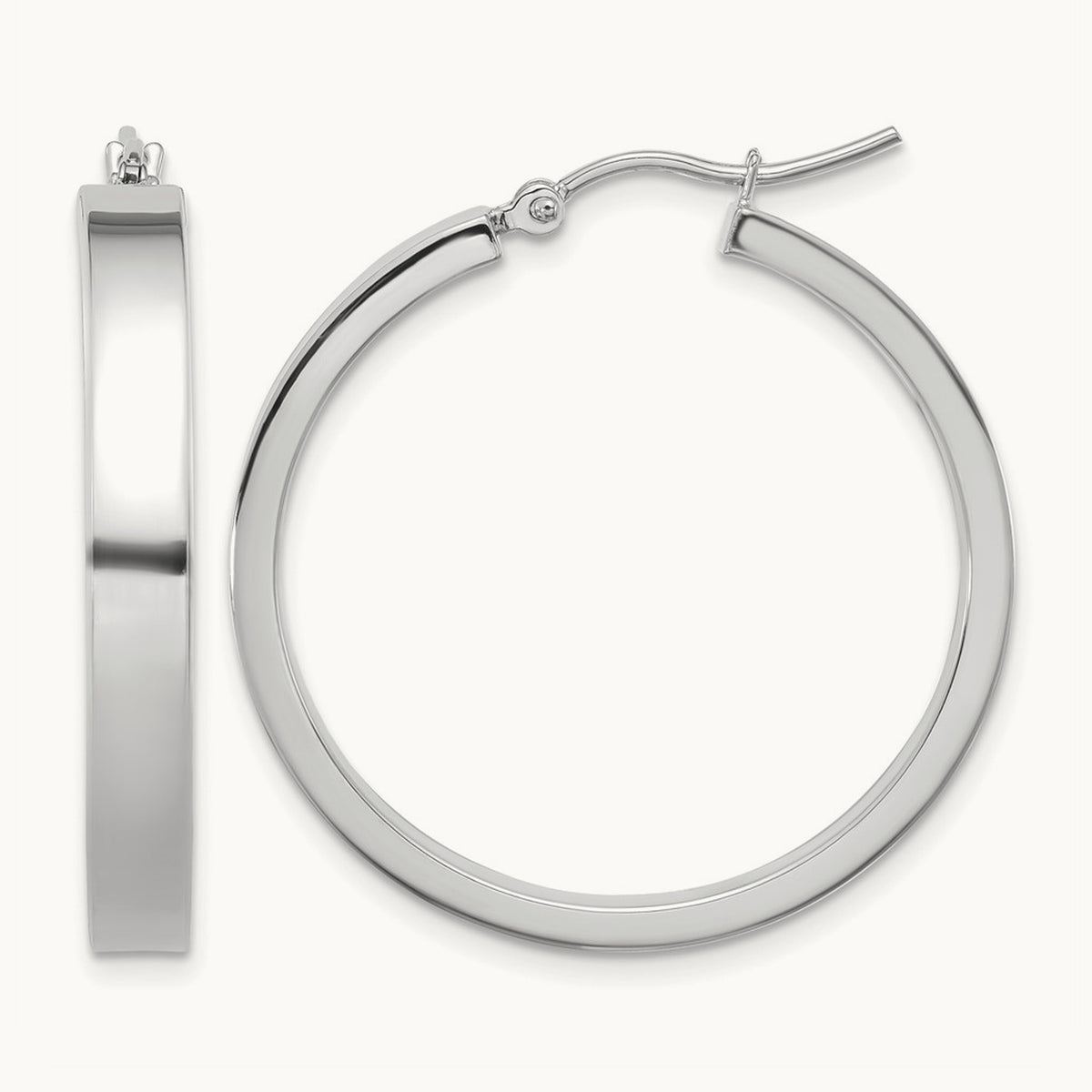 Polished Hoop Earring, 28mm, 4mm wide in 14K White Gold