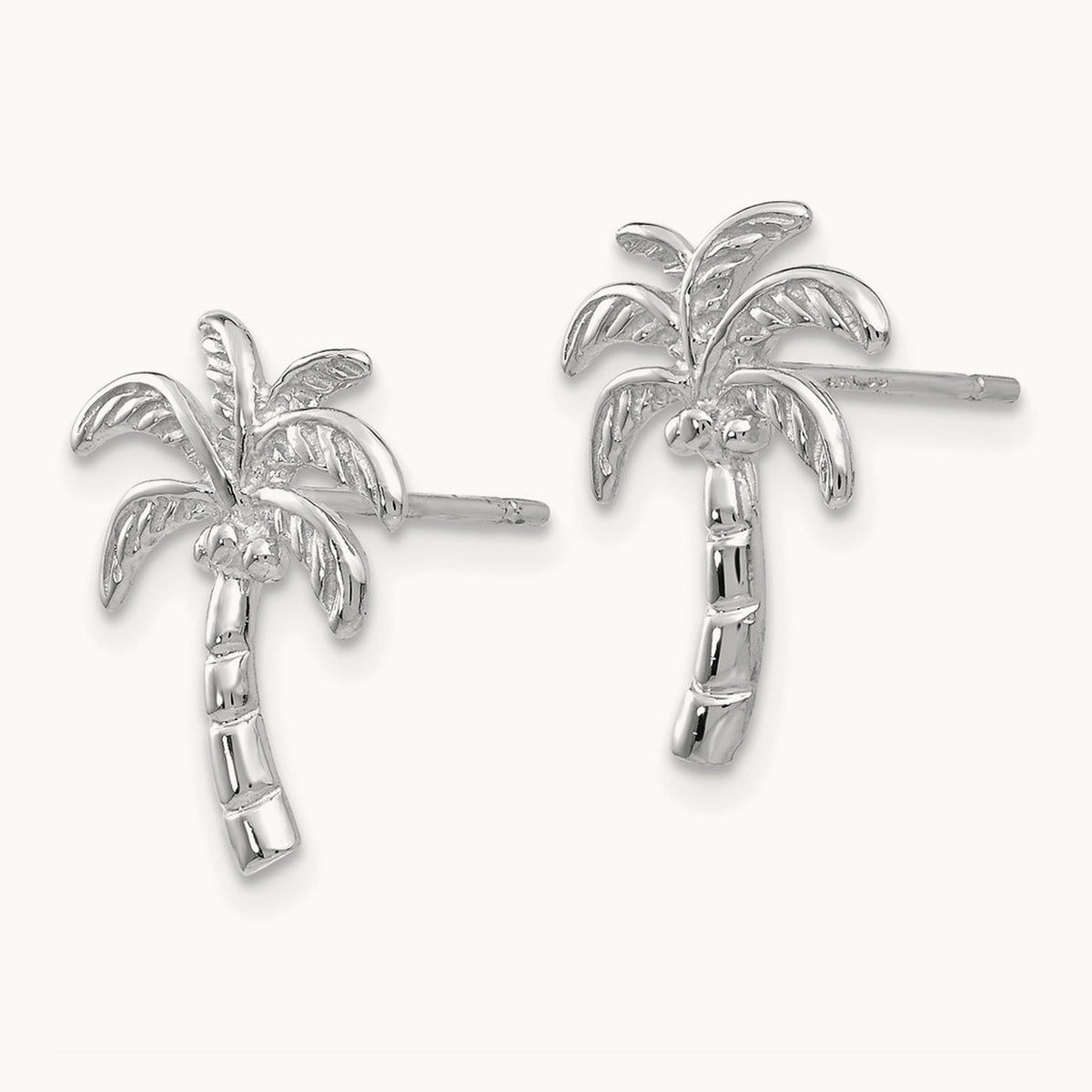 Palm Tree Post Earrings — 14K White Gold
