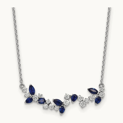Sapphire and Diamond 18in. Floral Bar Necklace, 14K White Gold