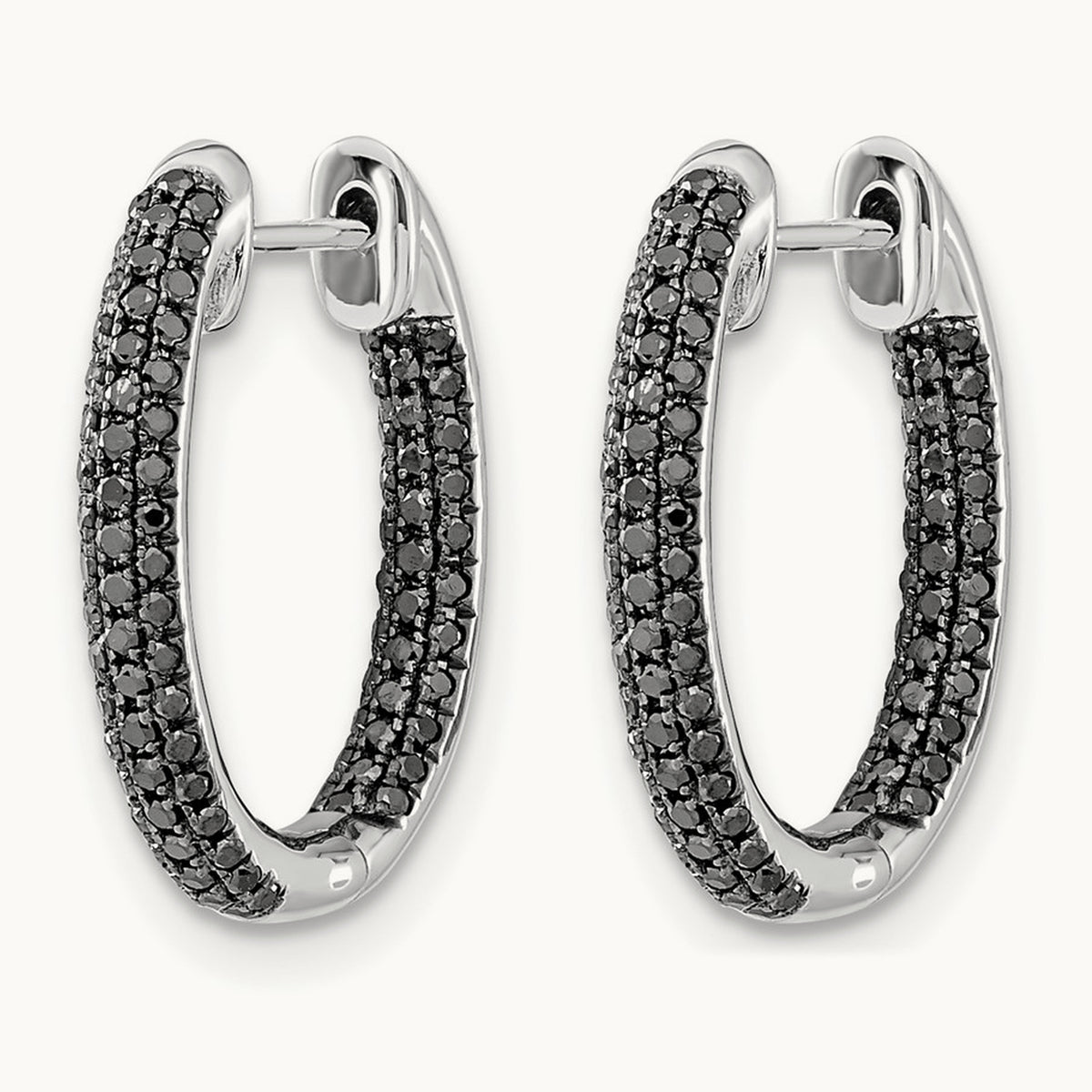 Gold, All Black Diamond In/Out Hoop Earrings, 14K White