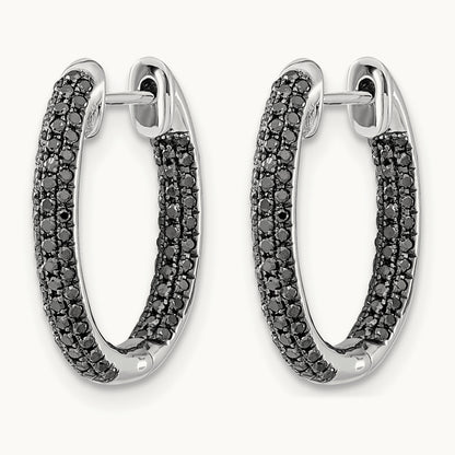 Gold, All Black Diamond In/Out Hoop Earrings, 14K White