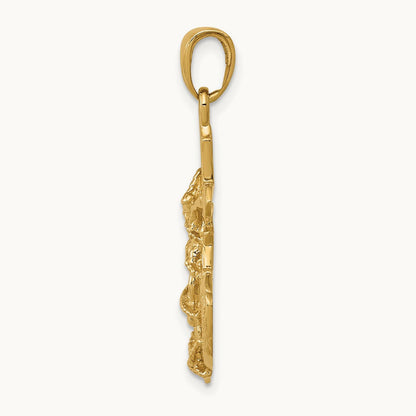 Polished Textured Mariners Crucifix Rope/Wheel Pendant, 14K