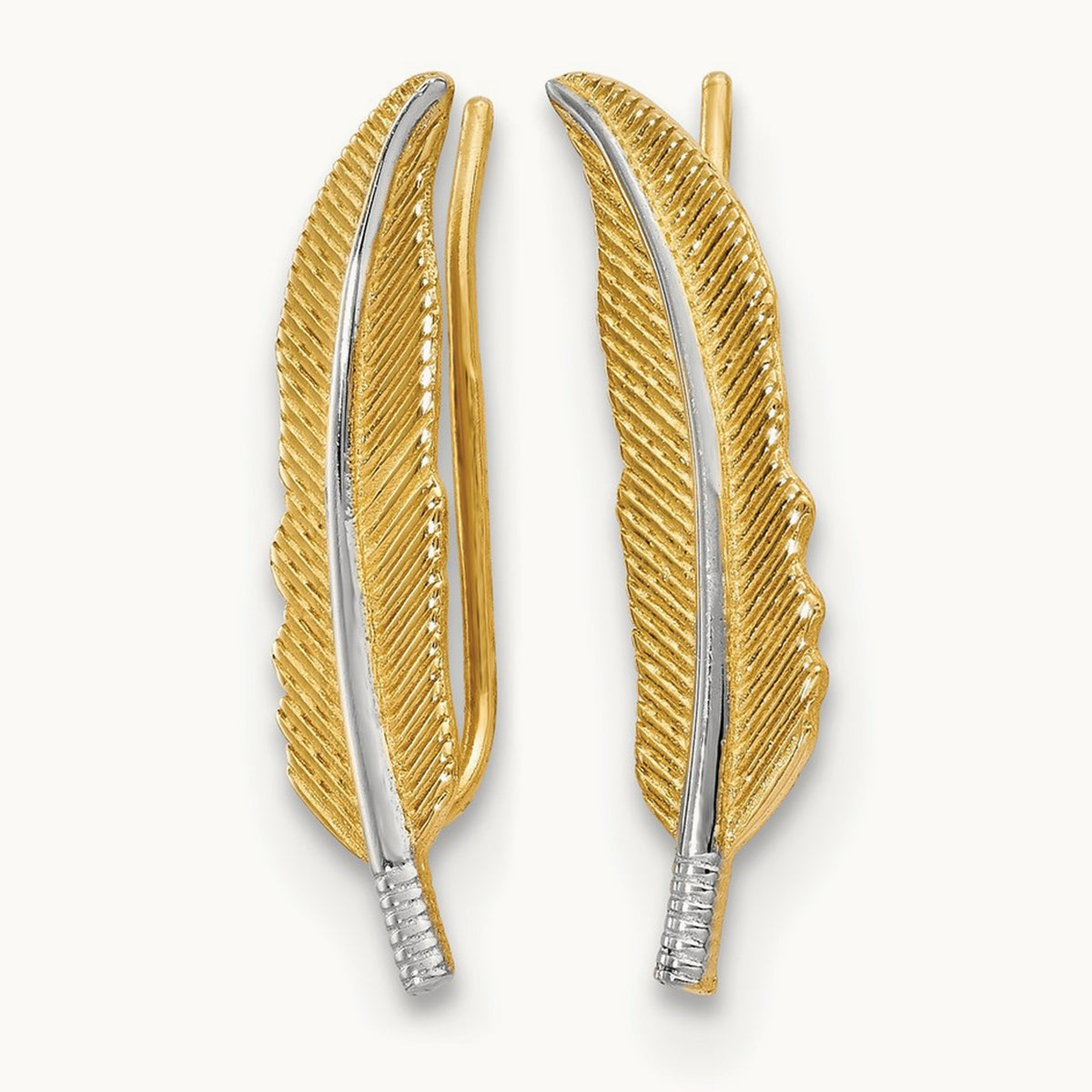 w/Rhodium Polished Feather Ear Climber Earrings, 14K — Leslie's