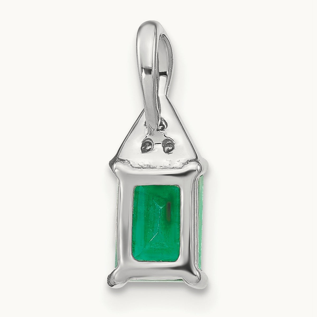 Rectangle Emerald and Diamond Pendant — 14K White Gold, 15.75mm