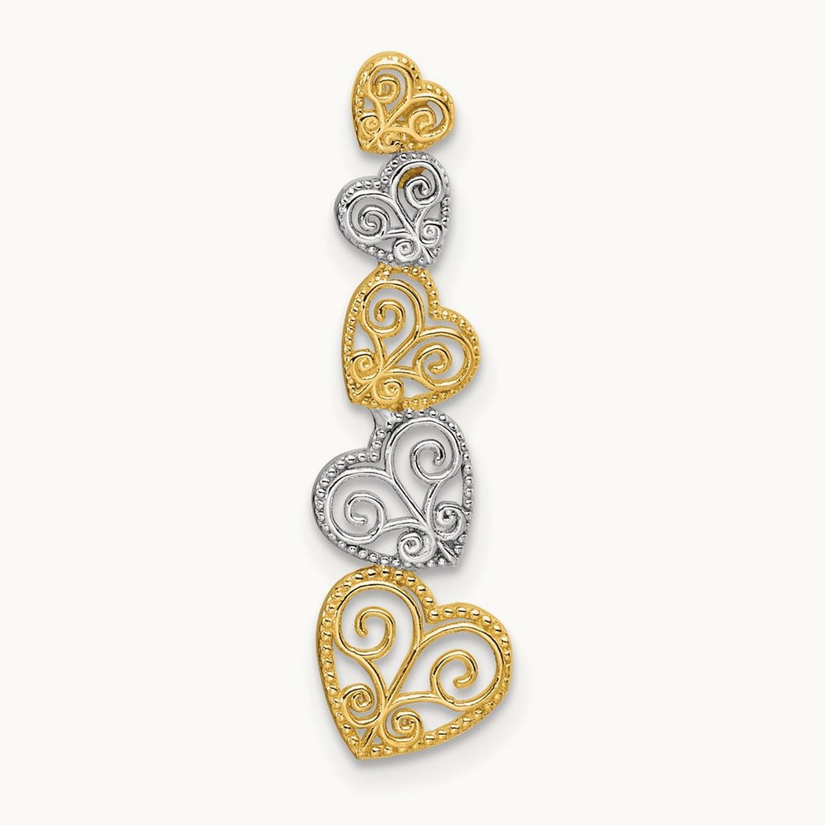 Polished Filigree Vertical Hearts Chain Slide, 14K Two-tone