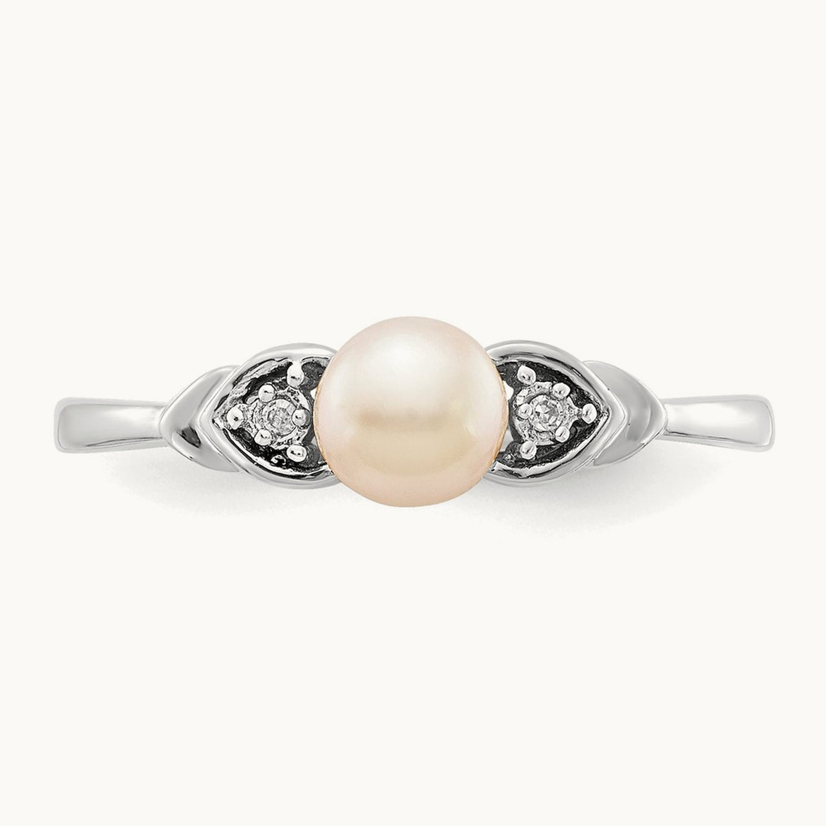 Freshwater Cultured Pearl and Diamond Ring — 14K White Gold, 0.01 ct, 7
