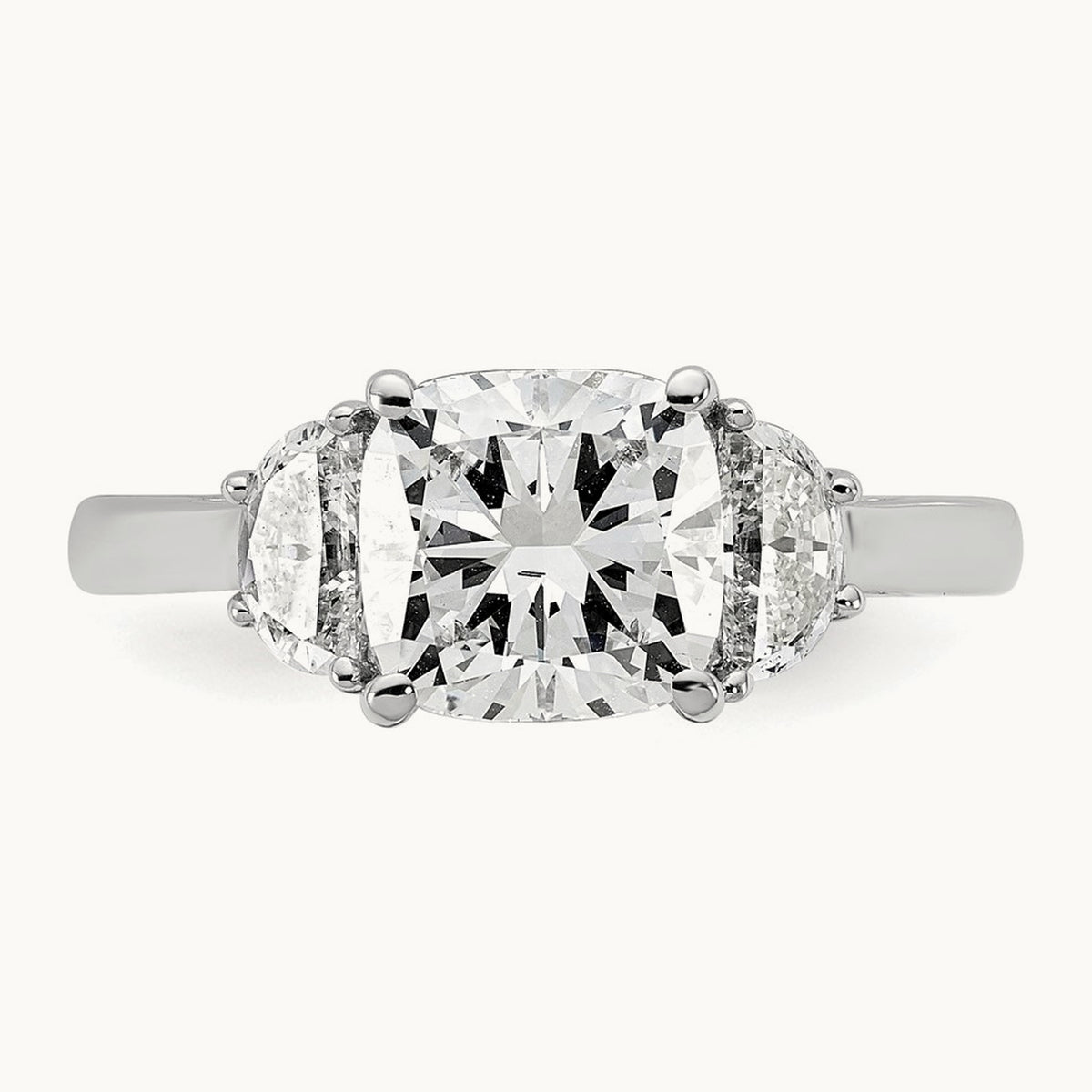 1/2ct Lab Grown Dia VS/SI+ G+ Half Moon&2ct Cushion Semi Eng Ring, 14K White Gold