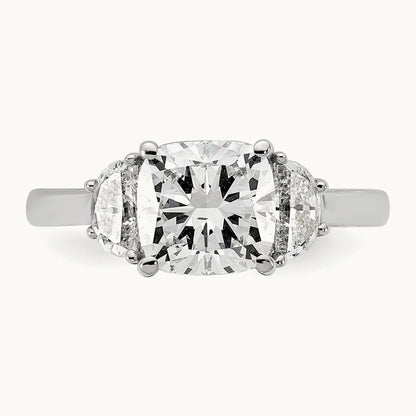1/2ct Lab Grown Dia VS/SI+ G+ Half Moon&2ct Cushion Semi Eng Ring, 14K White Gold