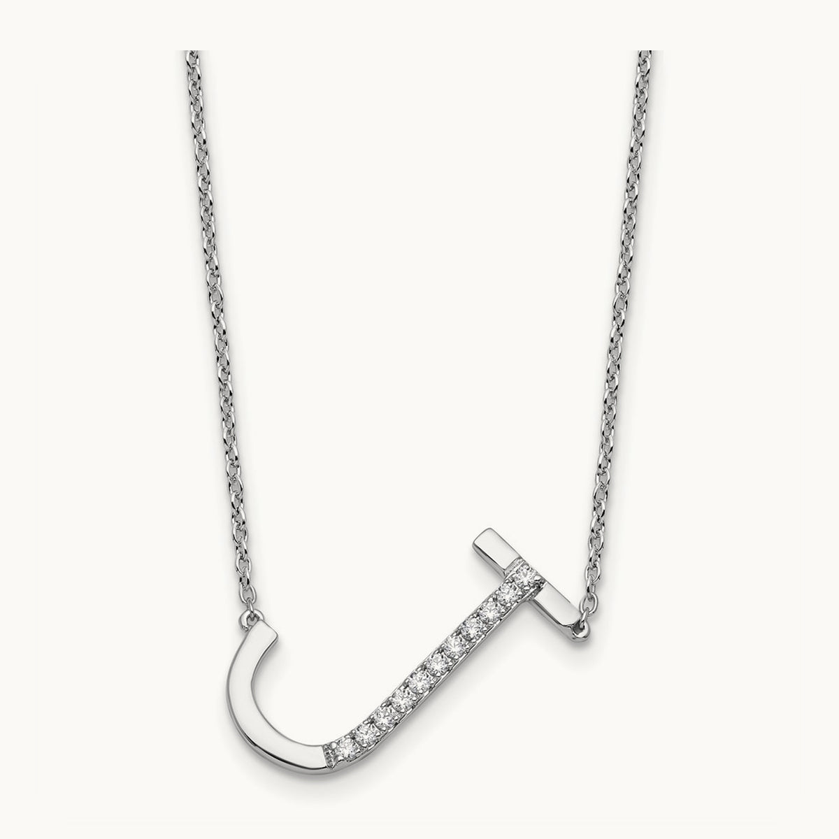 Sideways Diamond Necklace — 14K White Gold, J
