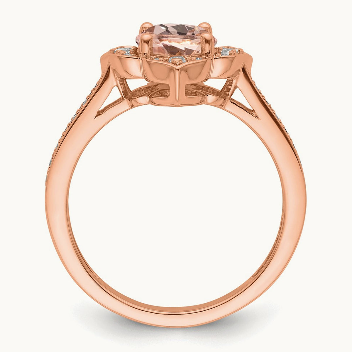 Complete Diamond/Morganite Round Engagement Ring, 14K Rose Gold
