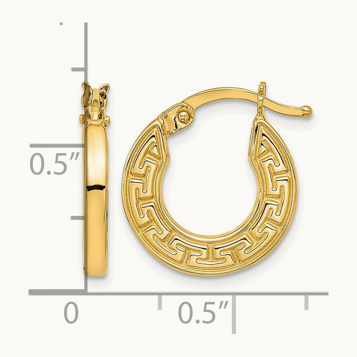 Polished Hollow Greek Key Hoop Earrings, 14K