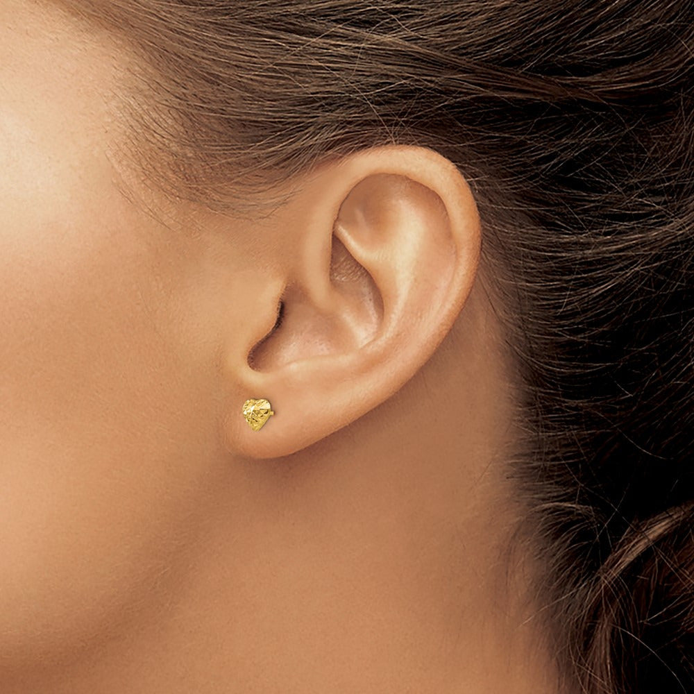Diamond Cut Puffed Heart Post Stud Earrings — 14K Yellow Gold