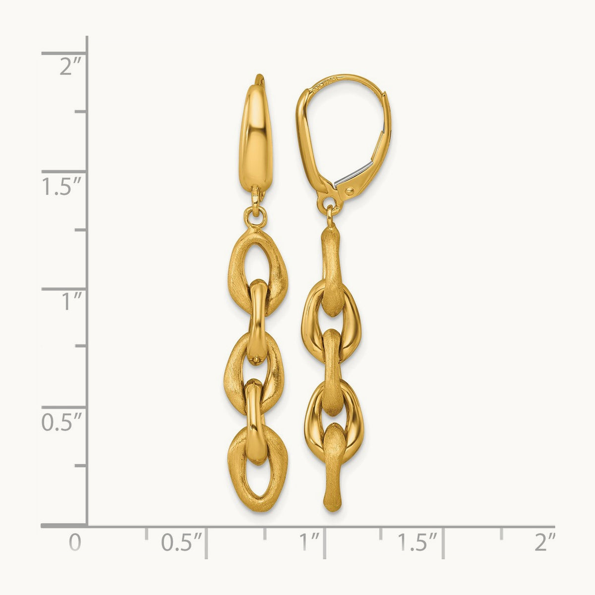 Polished And Brushed Chain Leverback Dangle Earrings, 14K