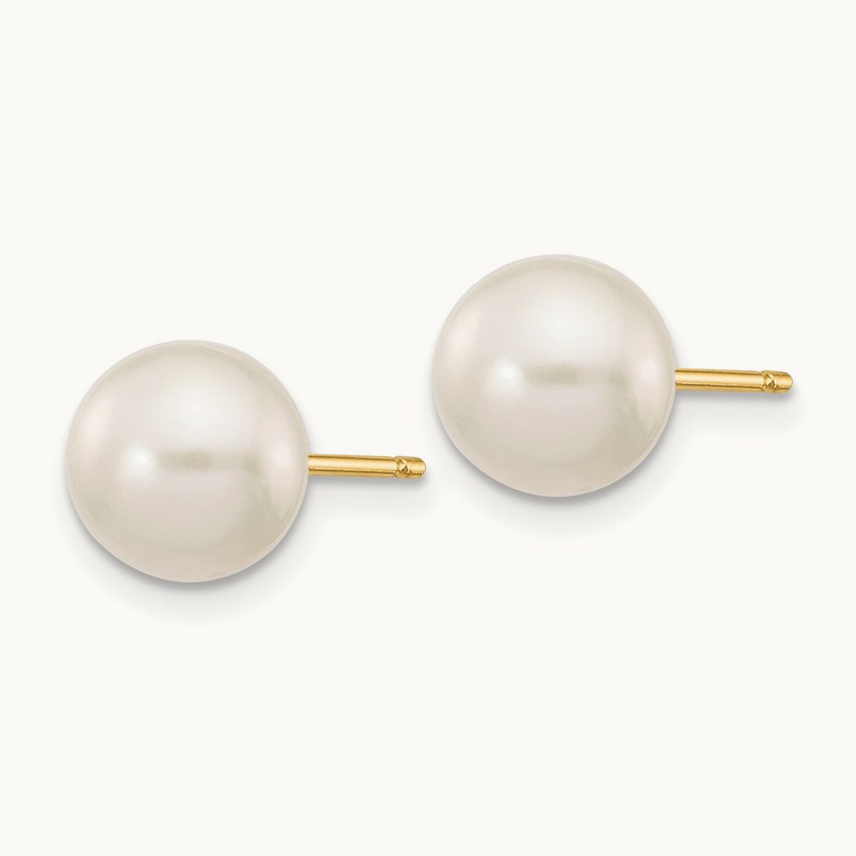 7- White Round Freshwater Cultured Pearl Stud Post Earrings, 8mm, 14K