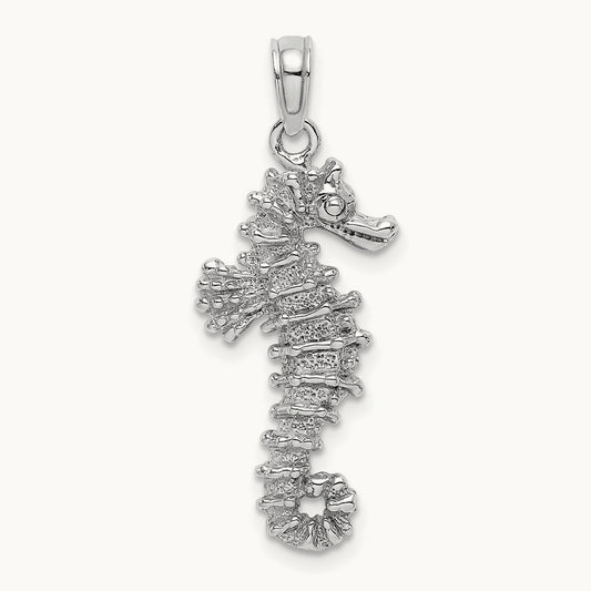 3-D Seahorse Charm — 14K White Gold