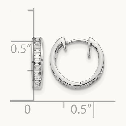 Baguette Diamond Hinged Hoop Earrings, 14K White Gold