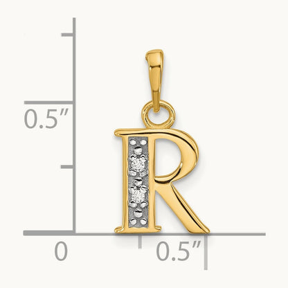 Diamond Letter R Initial Pendant, 14K with Rhodium