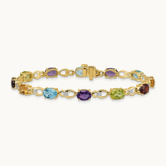 Rainbow Gemstone and Diamond Bracelet, 14K