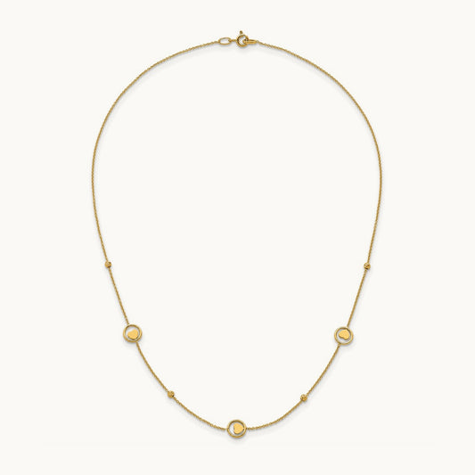 Polished Heart in Circle with D/C Beads 16.75in Necklace, 14K