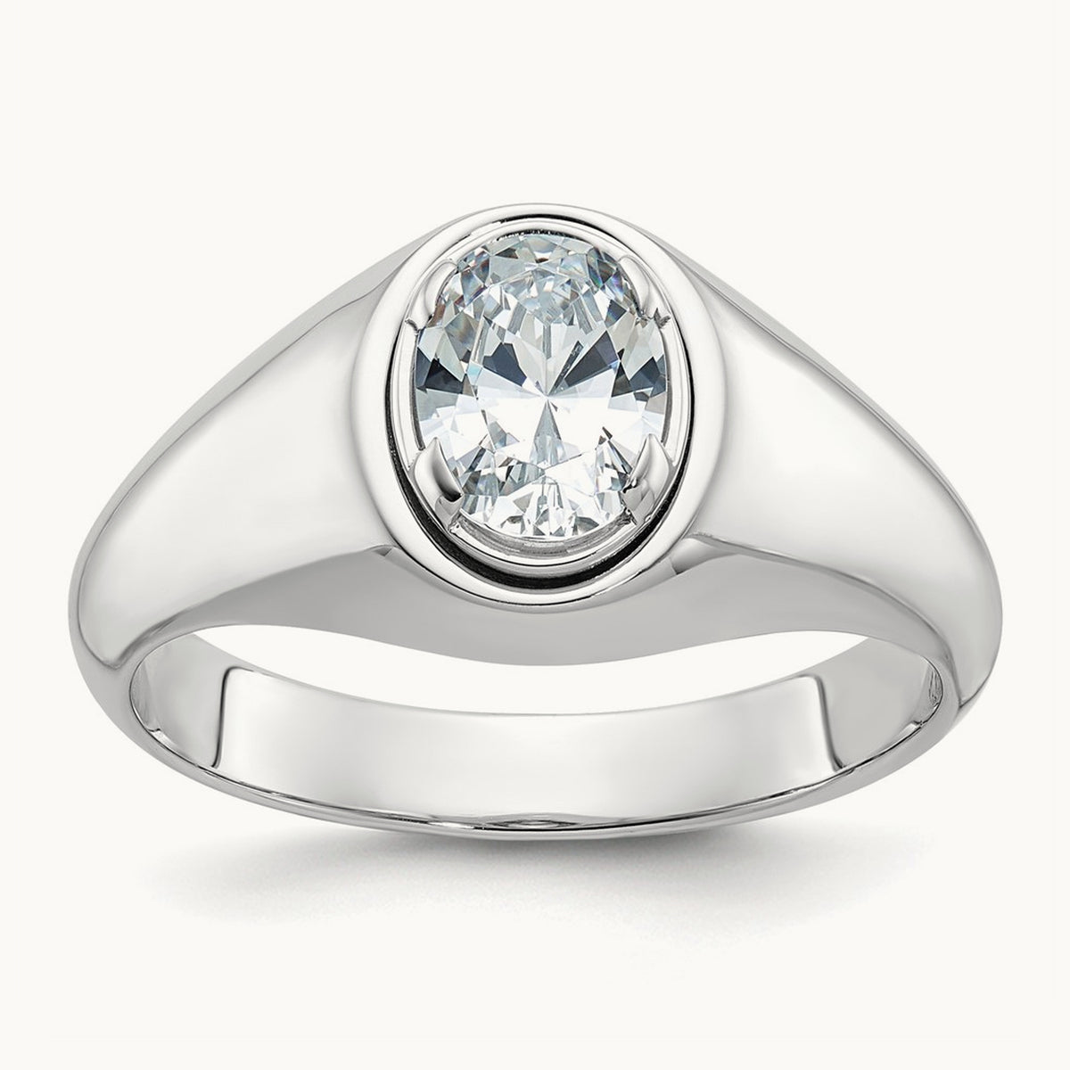 Oval Men's Ring — 14K White Gold, 10