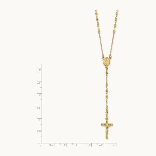 Polished Faceted Beads Rosary Necklace — 14K Yellow Gold