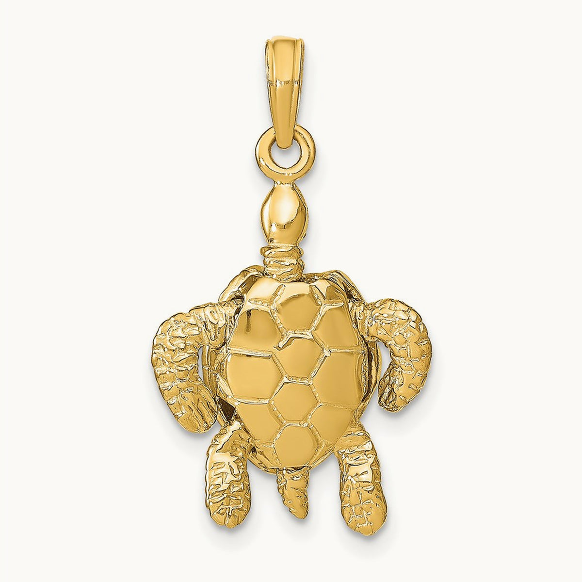 3-D Sea Turtle with Moveable Head and Legs Charm, 14K