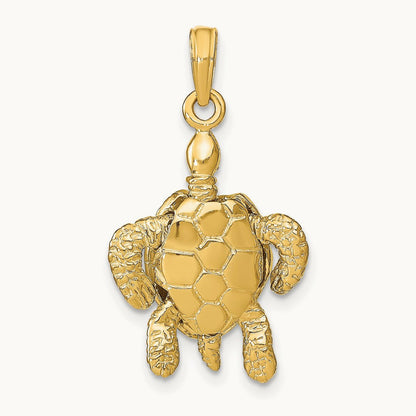 3-D Sea Turtle with Moveable Head and Legs Charm, 14K