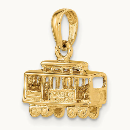 Solid Polished 3-D Trolley Car Pendant, 14K