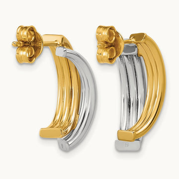 w/Wht RH-plating Polished/Grooved J-Hoop Post Earrings, 14K — Leslie's