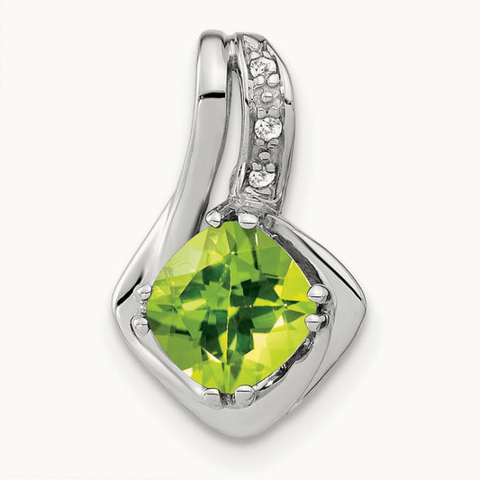 Peridot and Diamond Chain Slide Pendant — 14K White Gold, 7