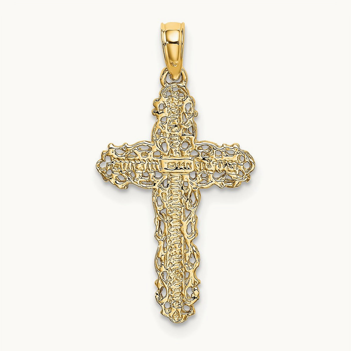 Cross w/ Filigree Lace Trim Charm, 14K