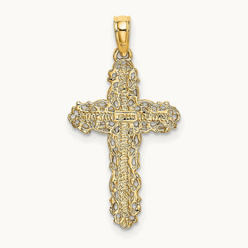 Cross w/ Filigree Lace Trim Charm, 14K
